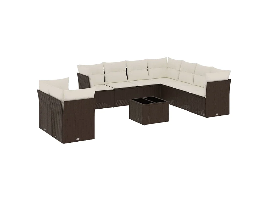 10-delige Loungeset met kussens poly rattan bruin