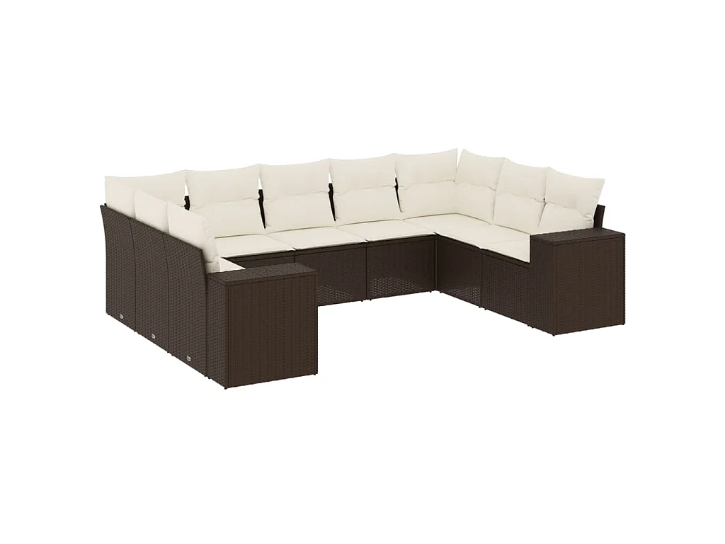 9-delige Loungeset met kussens poly rattan bruin