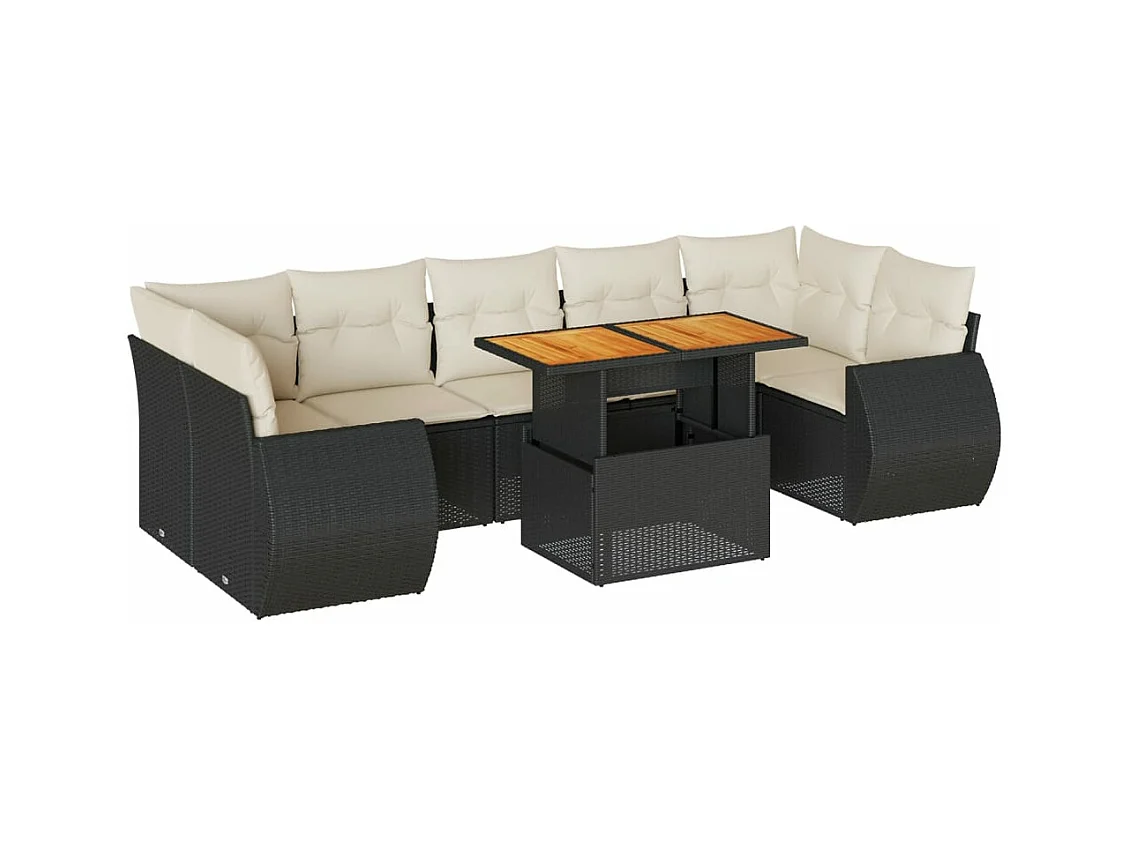 8-delige Loungeset met kussens poly rattan zwart