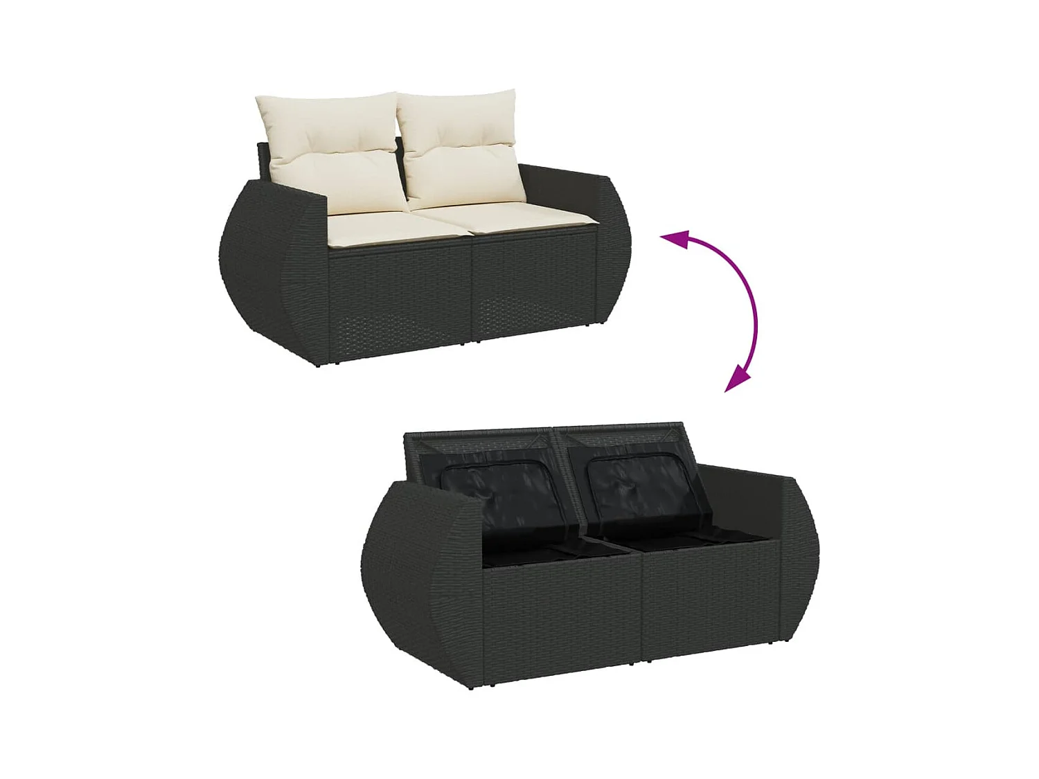 8-delige Loungeset met kussens poly rattan zwart