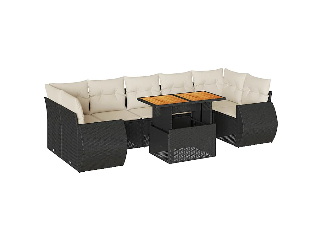 Salon de jardin 8 pcs avec coussins noir résine tressée