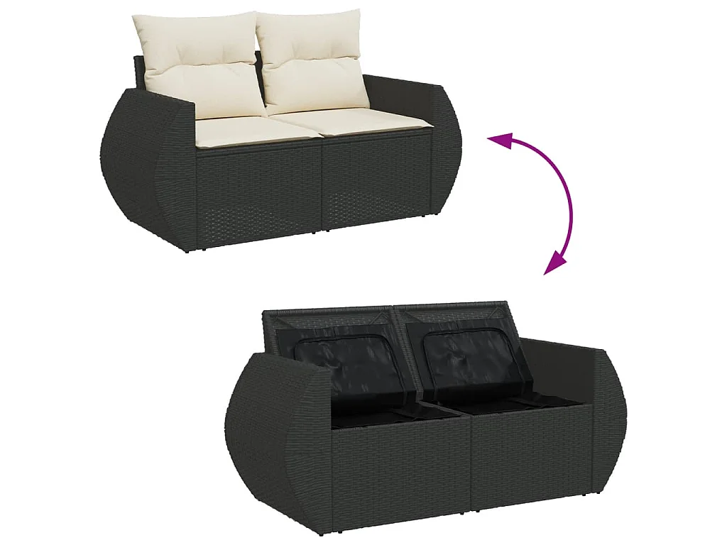 Salon de jardin 8 pcs avec coussins noir résine tressée