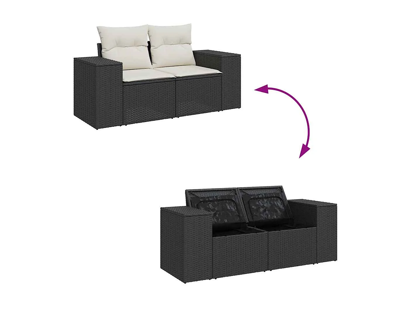 10-delige Loungeset met kussens poly rattan zwart