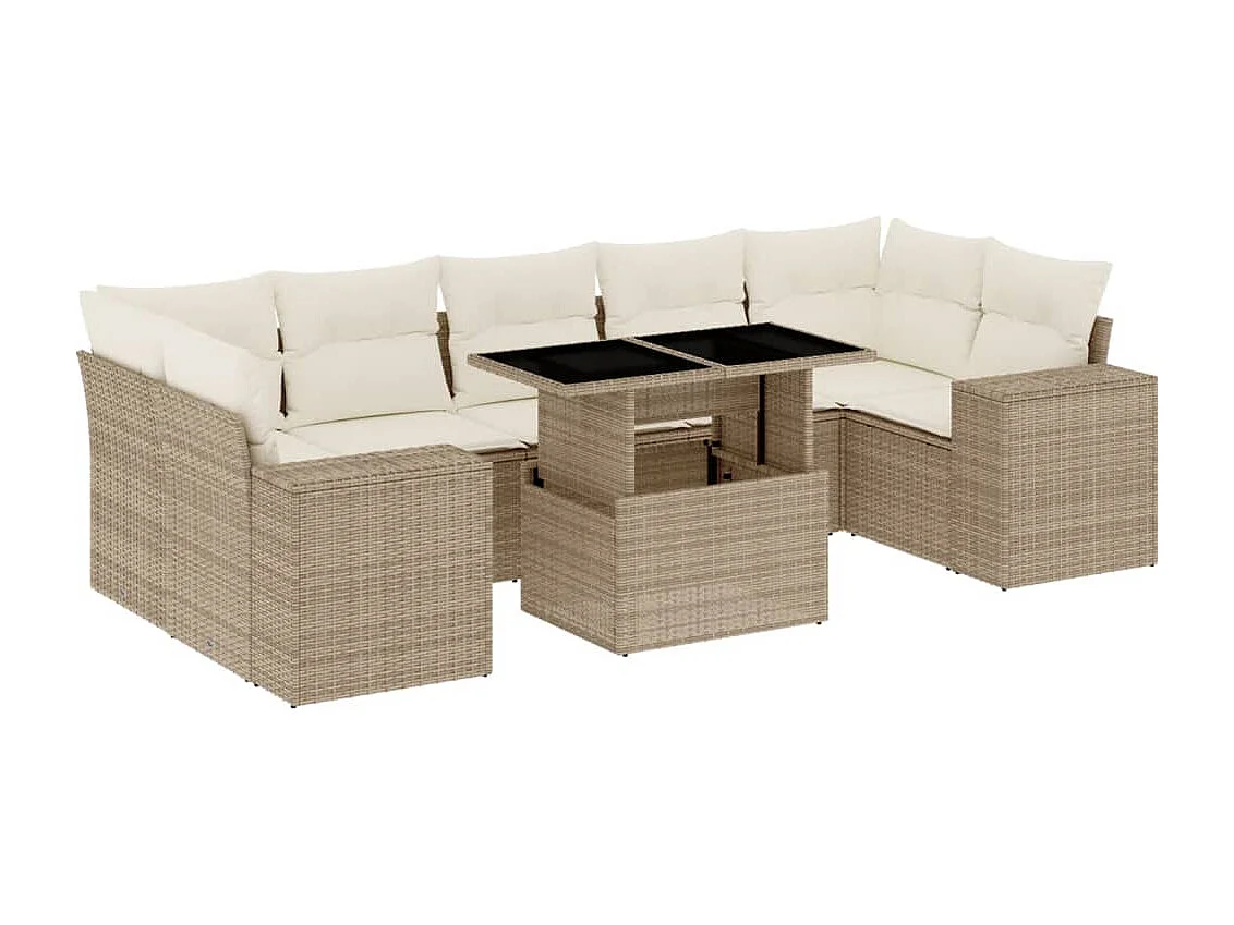 Salon de jardin avec coussins 8 pcs beige résine tressée