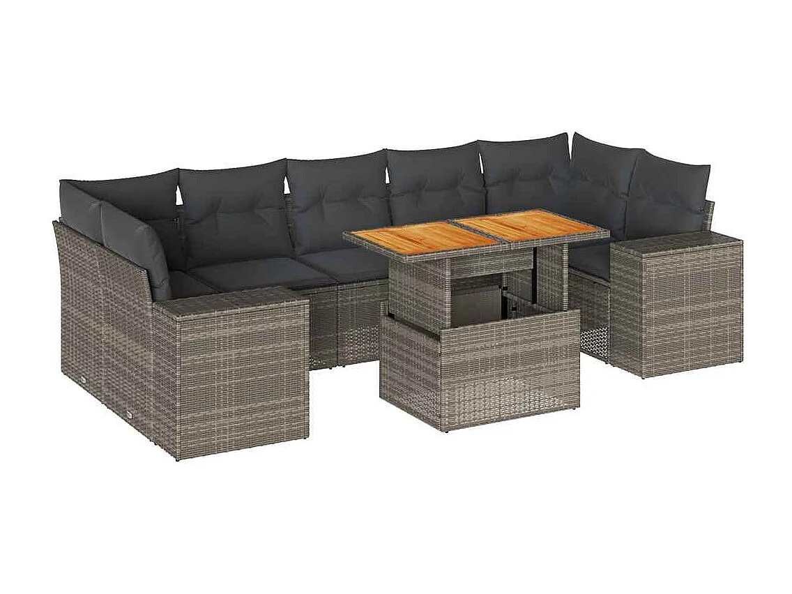 8-delige Loungeset met kussens poly rattan grijs
