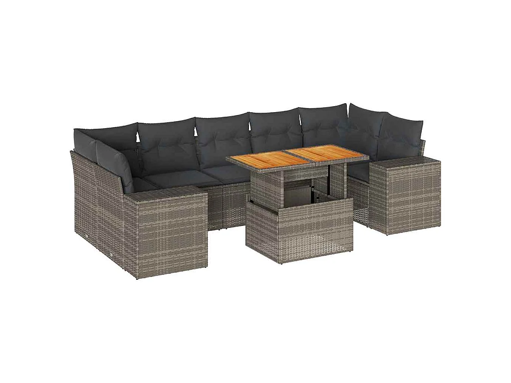 Set de sofás de jardín y cojines 8 piezas ratán sintético gris