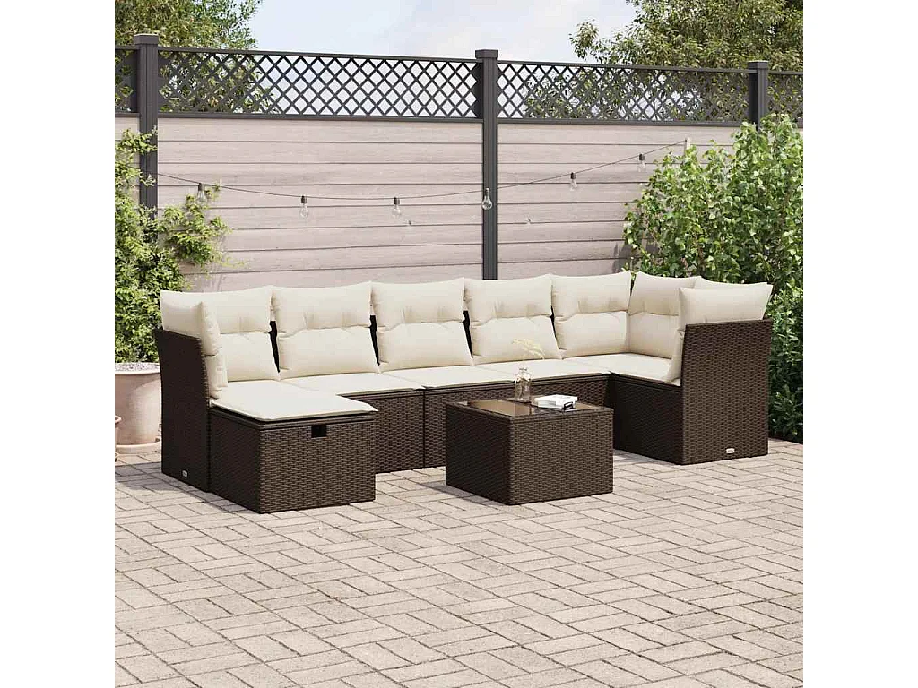 Salon de jardin 8 pcs avec coussins marron résine tressée