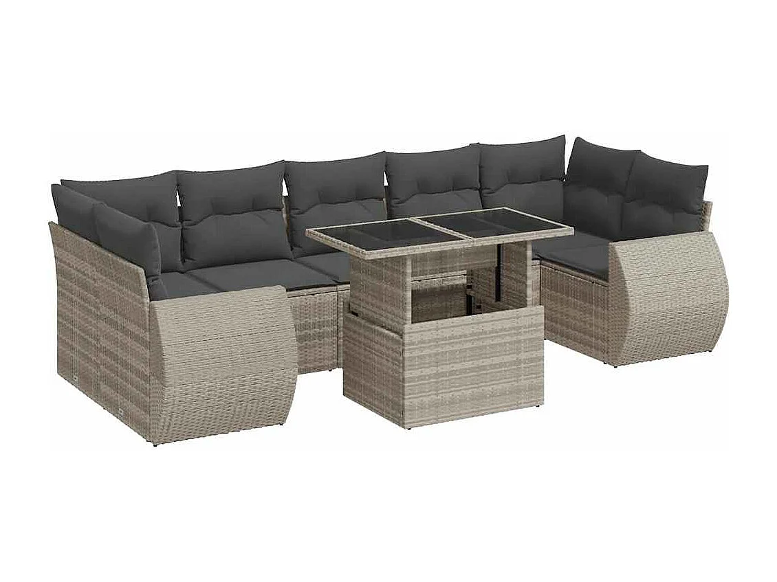 Salon de jardin 8 pcs avec coussins gris clair résine tressée