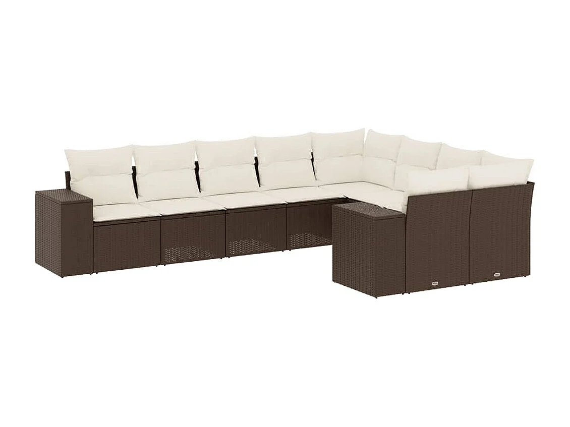 Set de sofás de jardín 9 pzas y cojines ratán sintético marrón