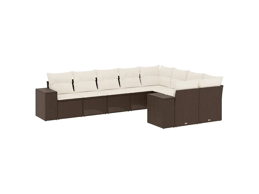 9-delige Loungeset met kussens poly rattan bruin