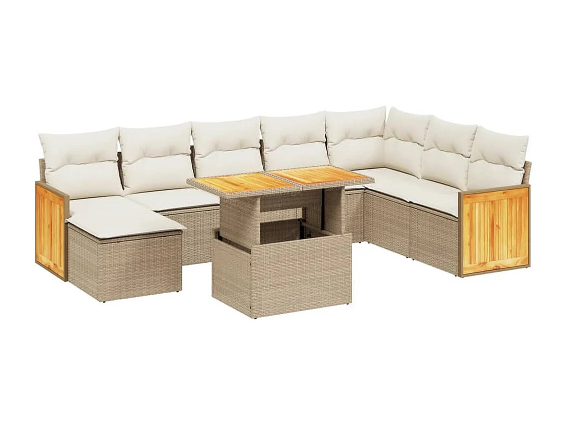 Salon de jardin avec coussins 9 pcs beige résine tressée
