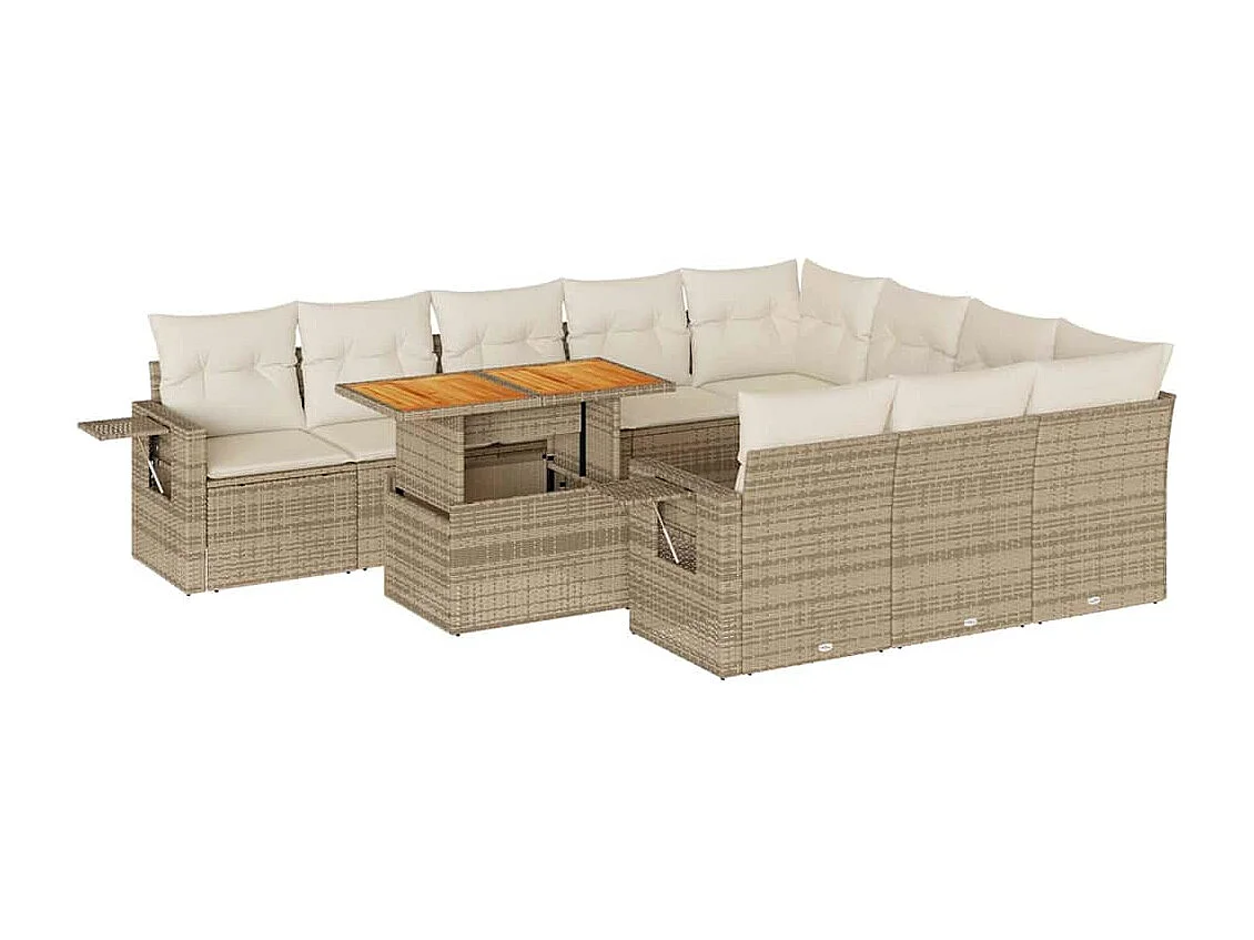 Salon de jardin 11 pcs avec coussins beige résine tressée