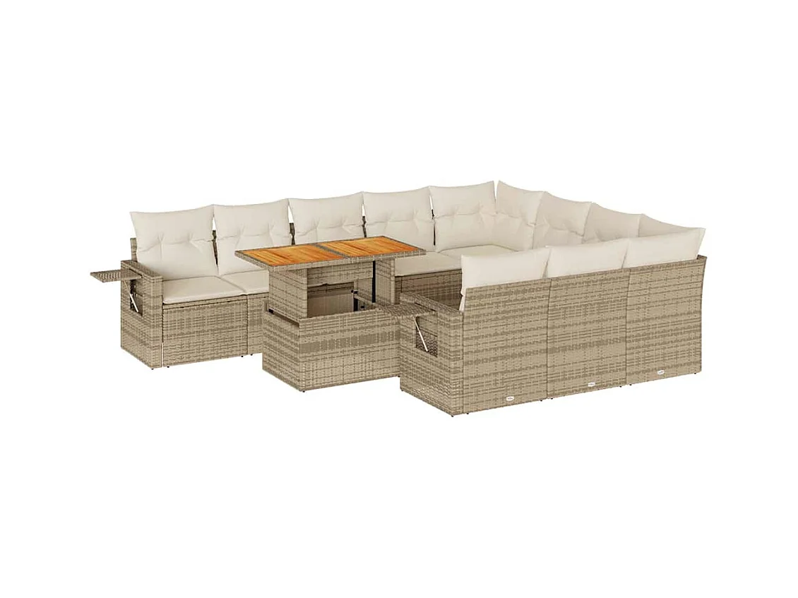 11-delige Tuinset met kussens poly rattan beige