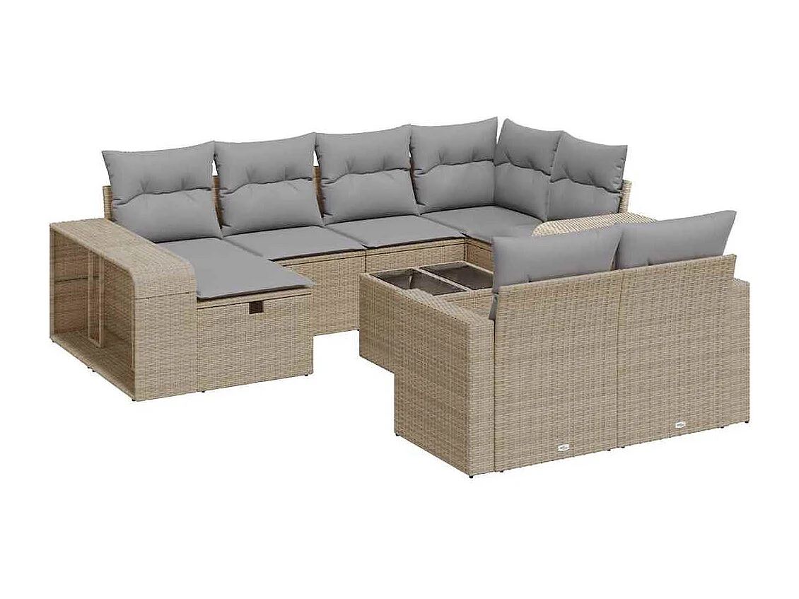 Set Divani da Giardino 11 pz con Cuscini Beige in Polyrattan
