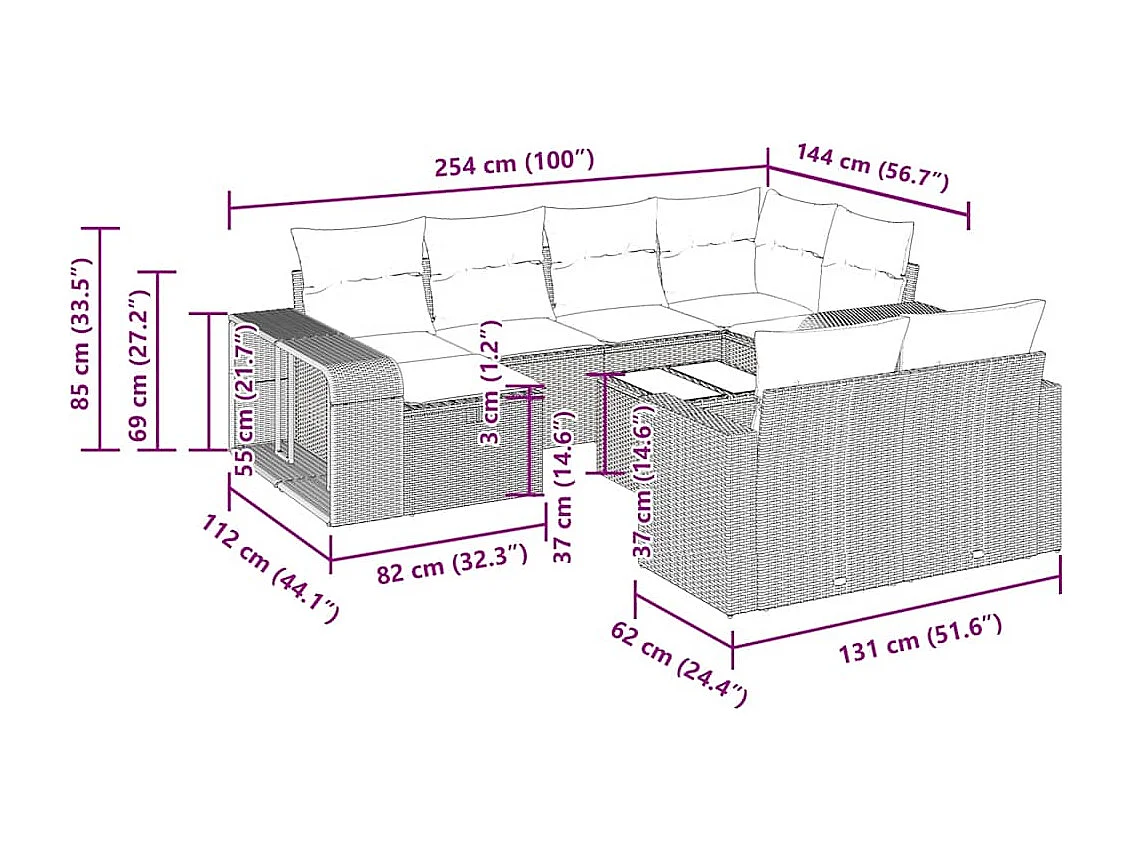 Set Divani da Giardino 11 pz con Cuscini Beige in Polyrattan