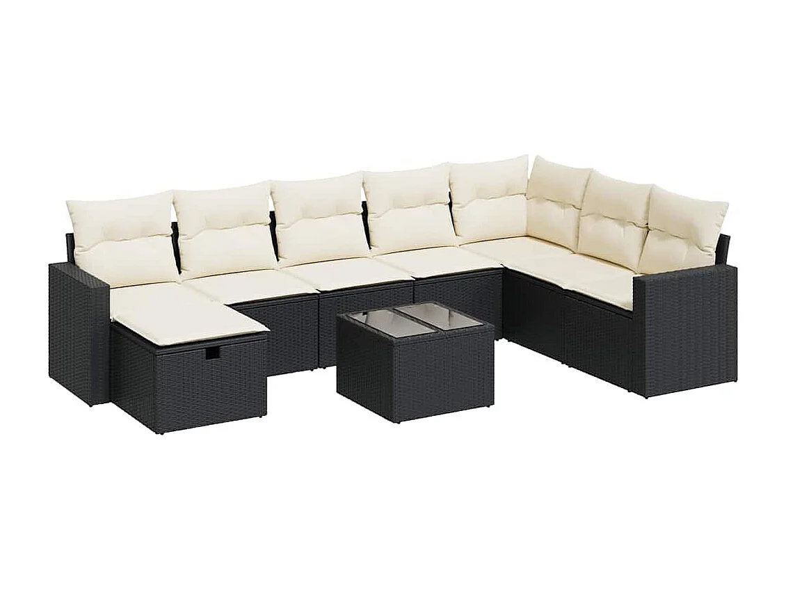 9-tlg. Garten-Sofagarnitur mit Kissen Schwarz Poly Rattan