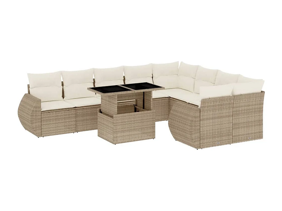 Salon de jardin avec coussins 10 pcs beige résine tressée