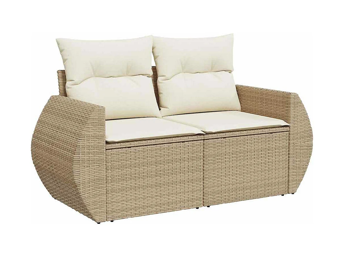 Salon de jardin avec coussins 10 pcs beige résine tressée