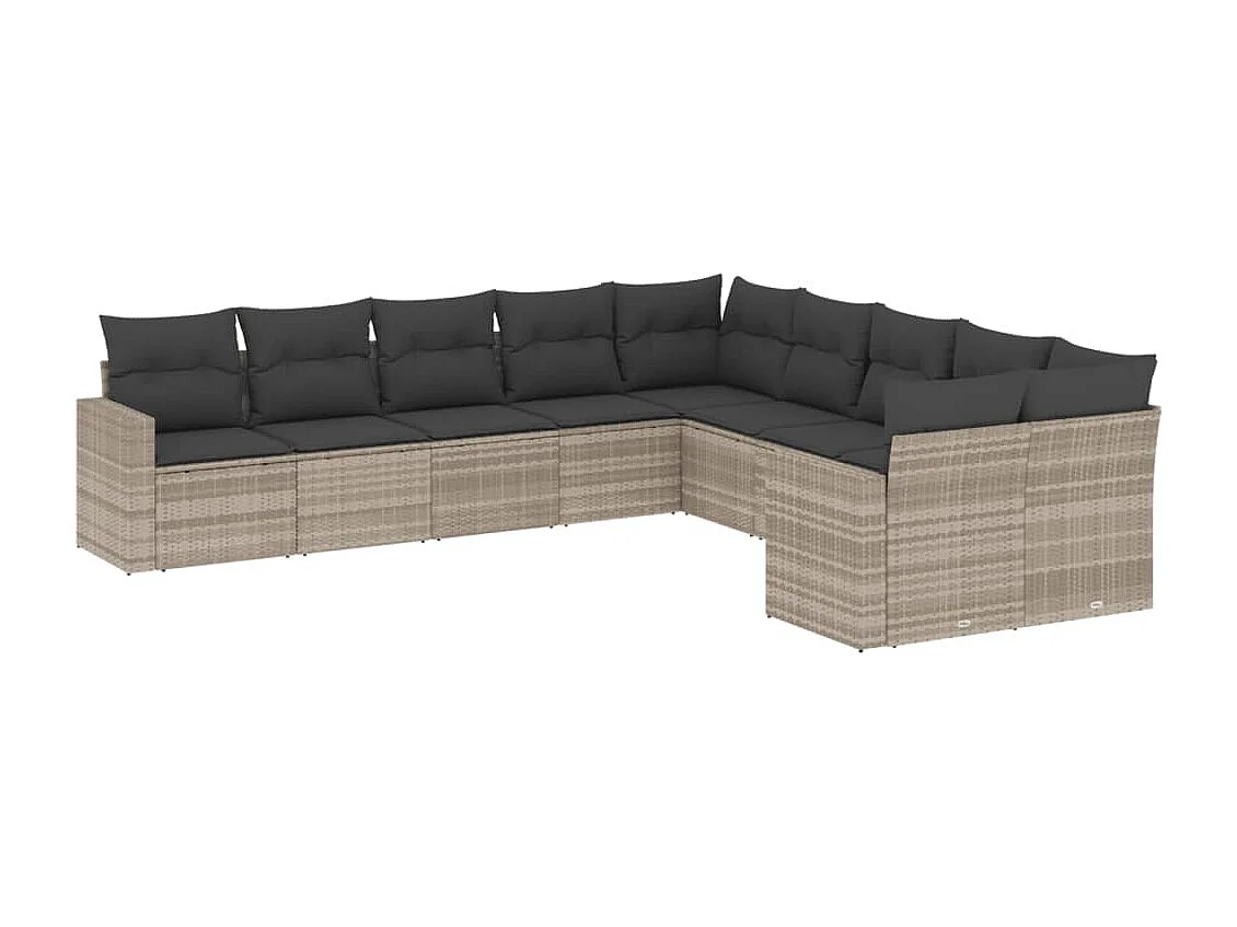 Salon de jardin avec coussins 10 pcs gris clair résine tressée