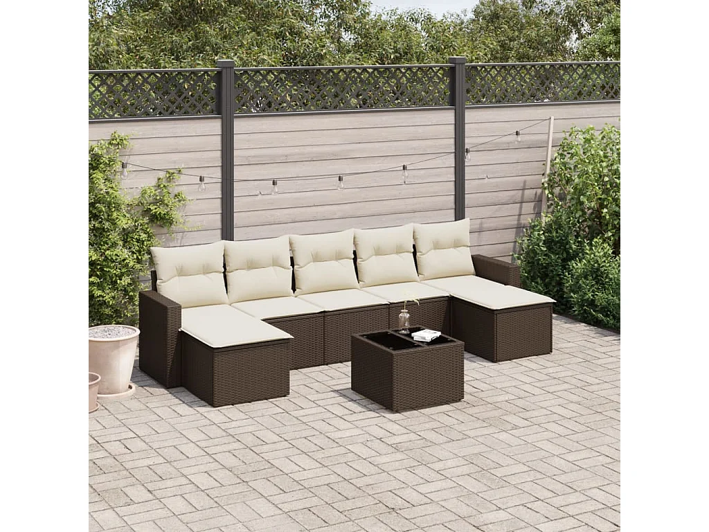 8-tlg. Garten-Sofagarnitur mit Kissen Braun Poly Rattan