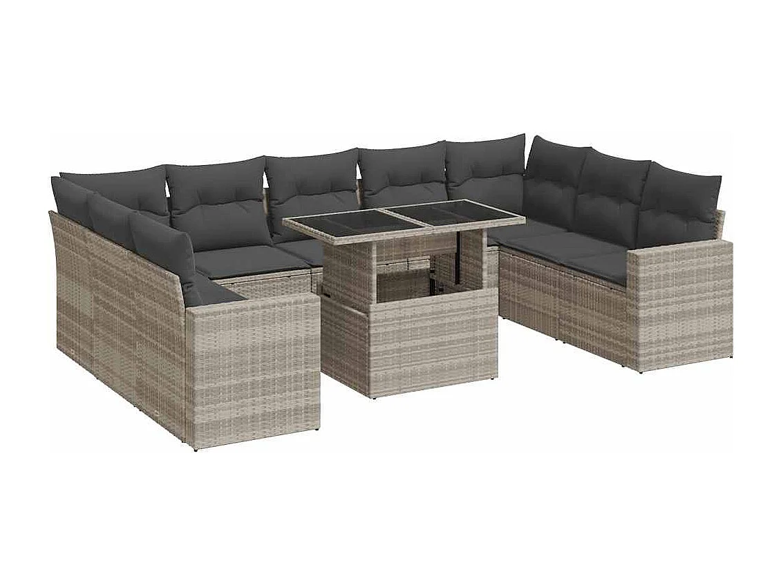 Salon de jardin avec coussins 10 pcs gris clair résine tressée