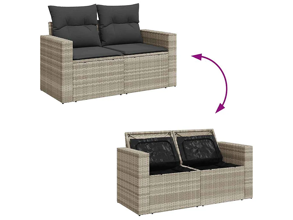 10-delige Loungeset met kussens poly rattan lichtgrijs