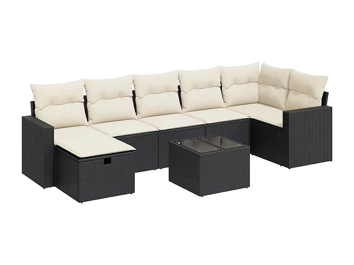 Salon de jardin 8 pcs avec coussins noir résine tressée