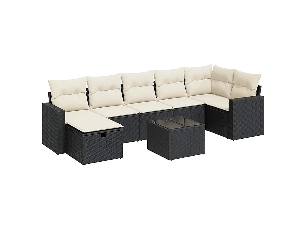 8-delige Loungeset met kussens poly rattan zwart