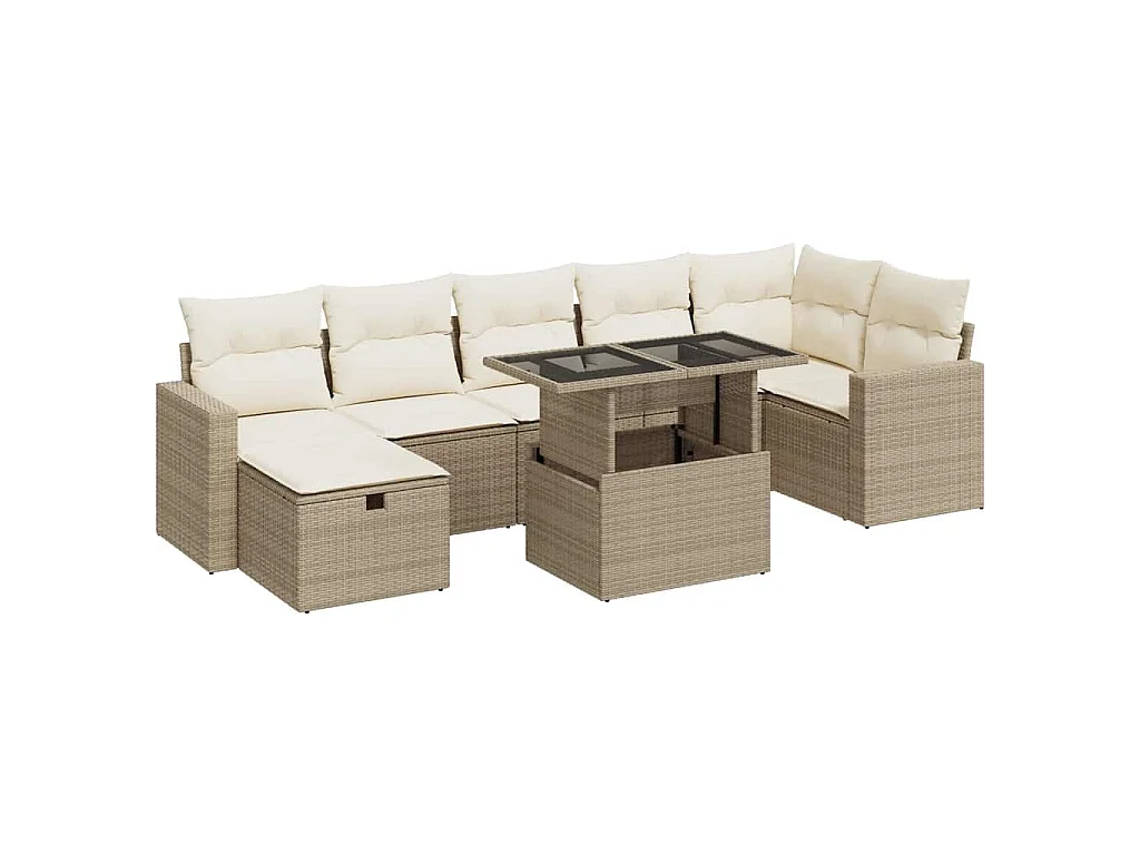 Set de sofás de jardín y cojines 8 piezas ratán sintético beige