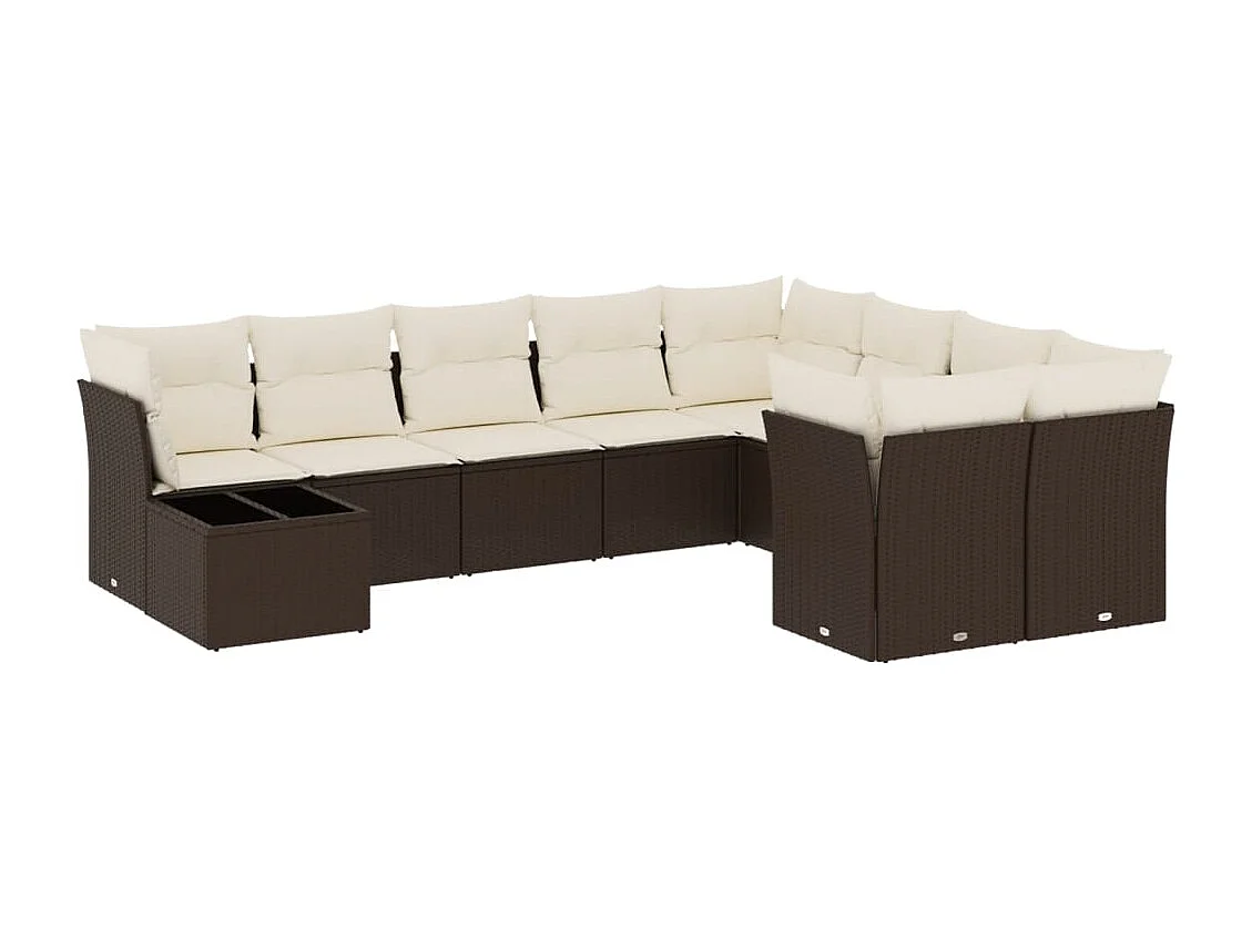 10-delige Loungeset met kussens poly rattan bruin