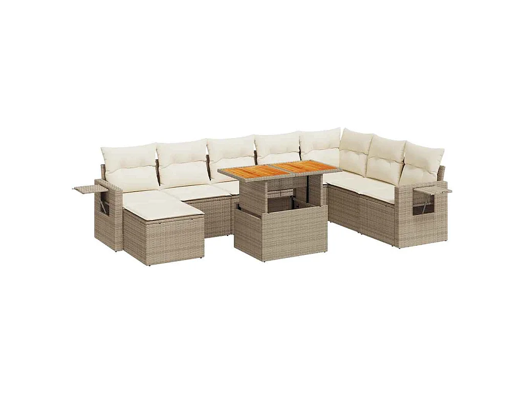 Salon de jardin avec coussins 9 pcs beige résine tressée