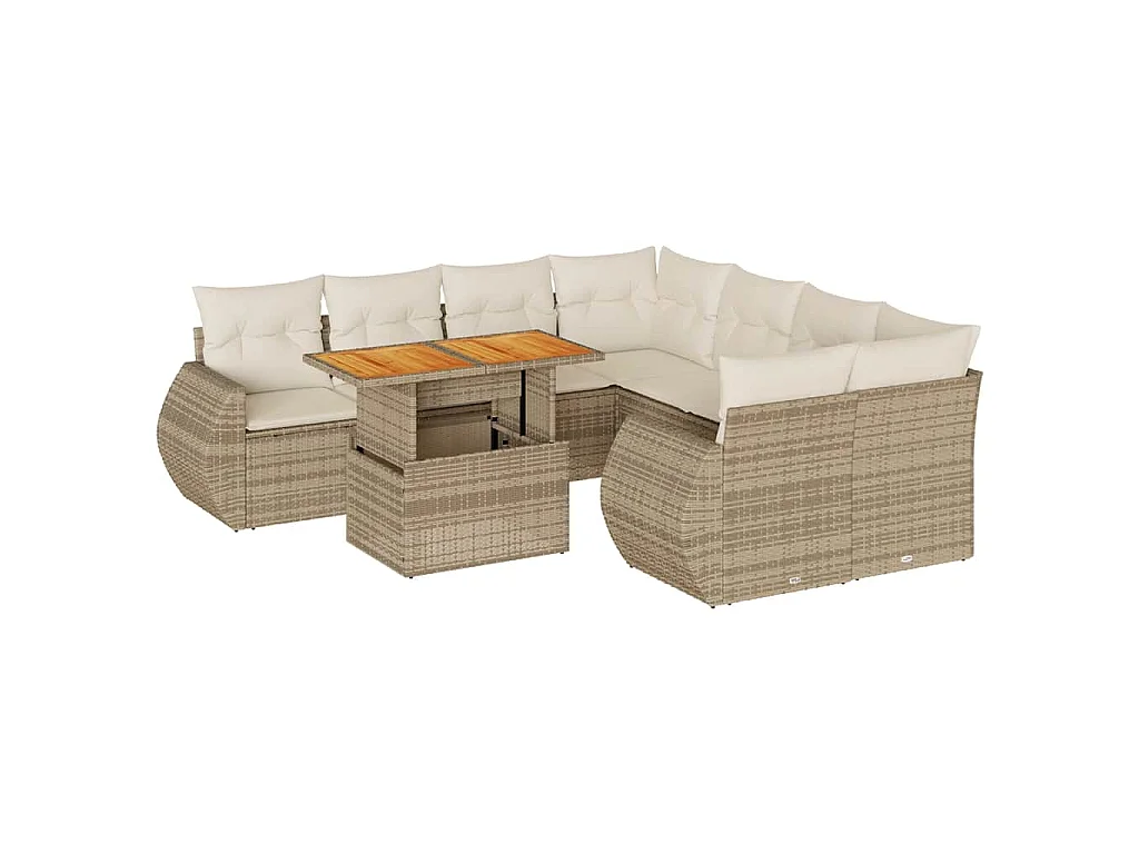 9-tlg. Garten-Sofagarnitur mit Kissen Beige Poly Rattan