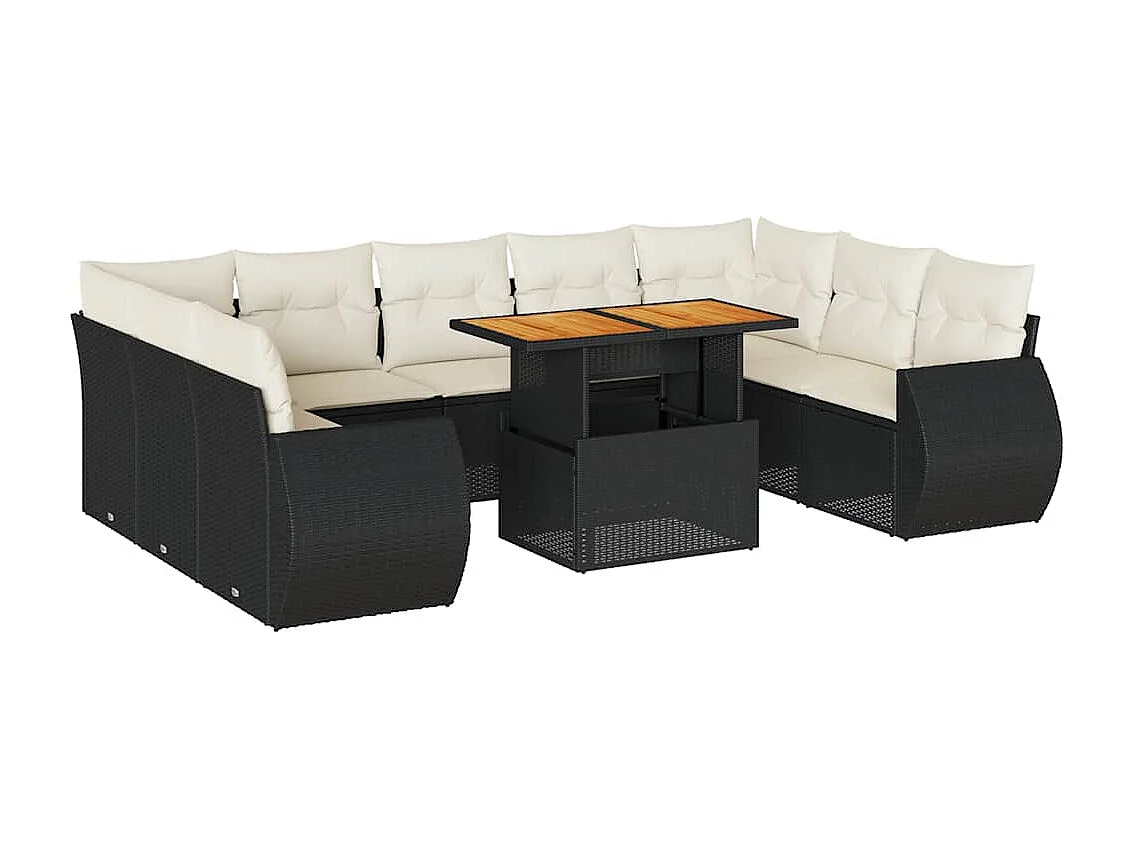 Salon de jardin 10 pcs avec coussins noir résine tressée