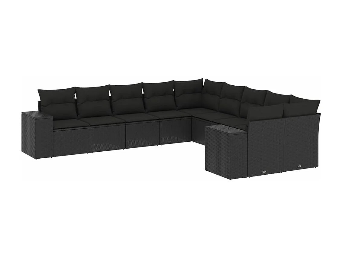 Salon de jardin 10 pcs avec coussins noir résine tressée