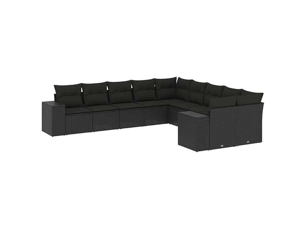 10-delige Loungeset met kussens poly rattan zwart