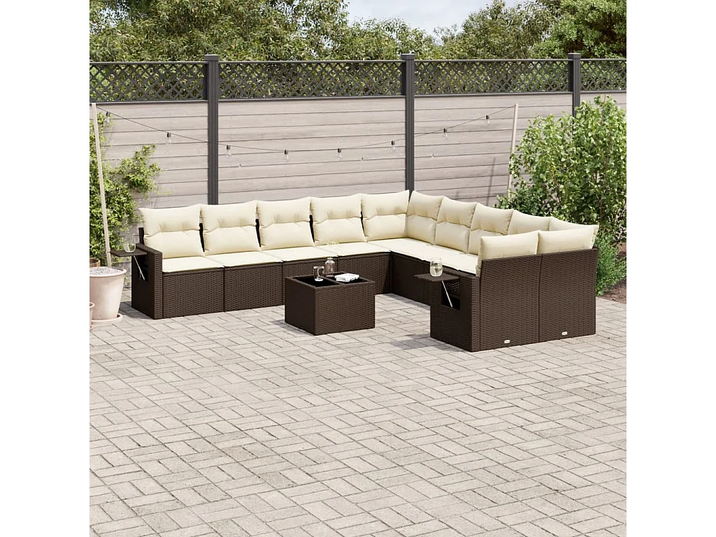 11-delige Loungeset met kussens poly rattan bruin