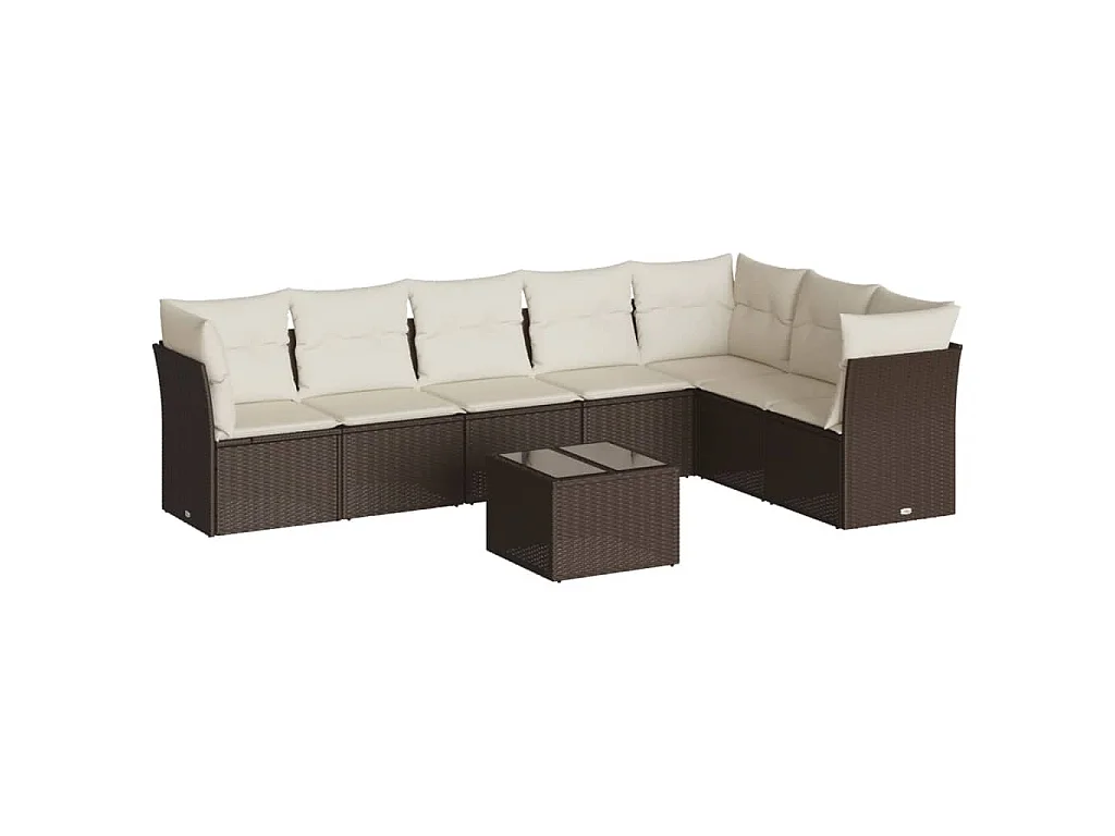 8-tlg. Garten-Sofagarnitur mit Kissen Braun Poly Rattan