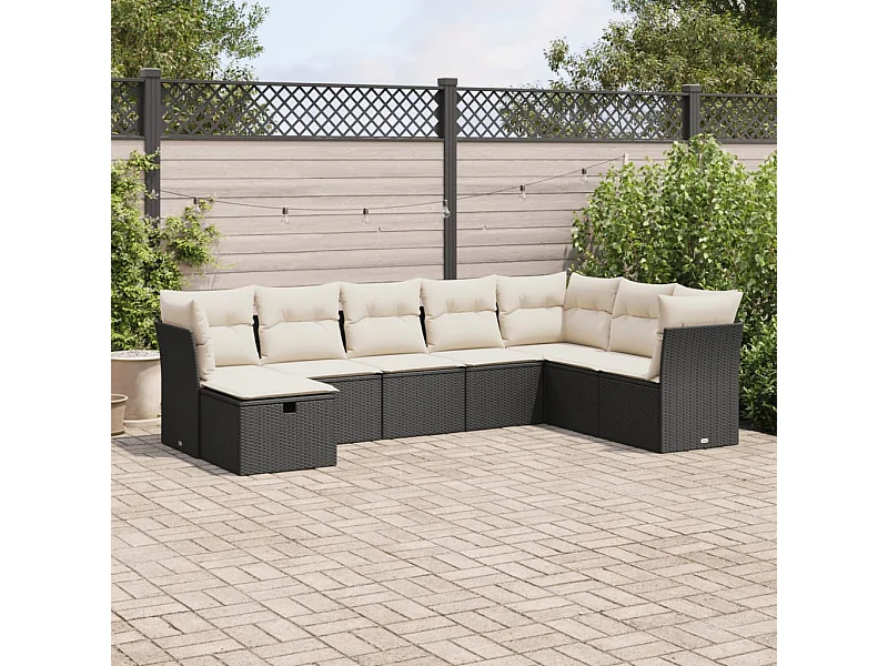 Salon de jardin 8 pcs avec coussins noir résine tressée