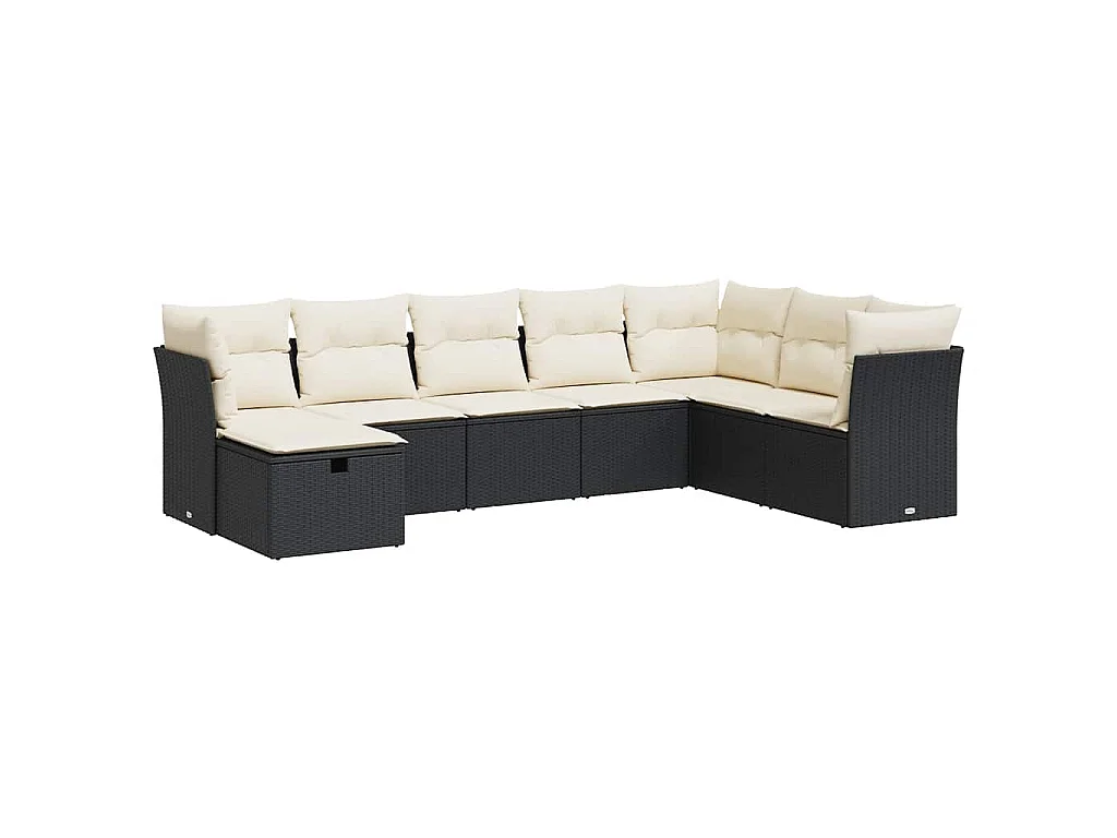 8-tlg. Garten-Sofagarnitur mit Kissen Schwarz Poly Rattan