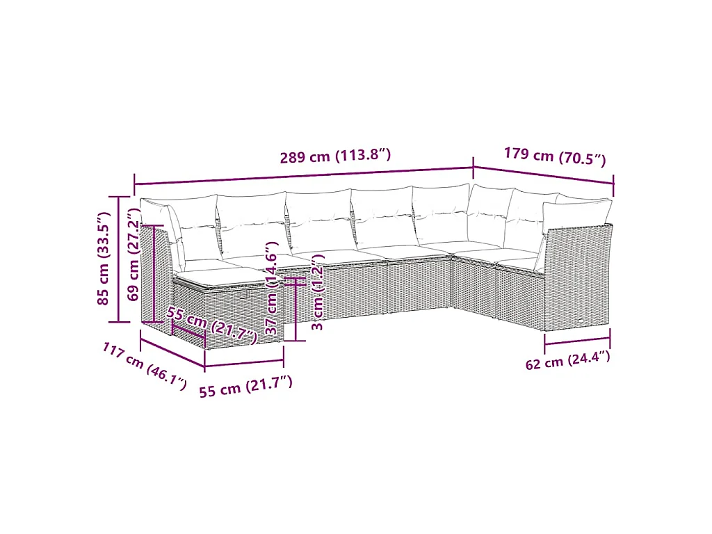 8-tlg. Garten-Sofagarnitur mit Kissen Schwarz Poly Rattan