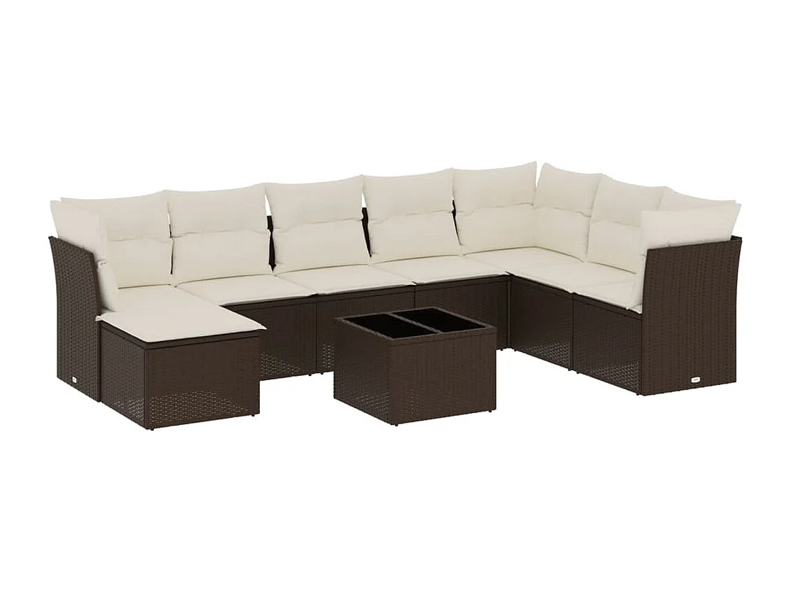 9-tlg. Garten-Sofagarnitur mit Kissen Braun Poly Rattan