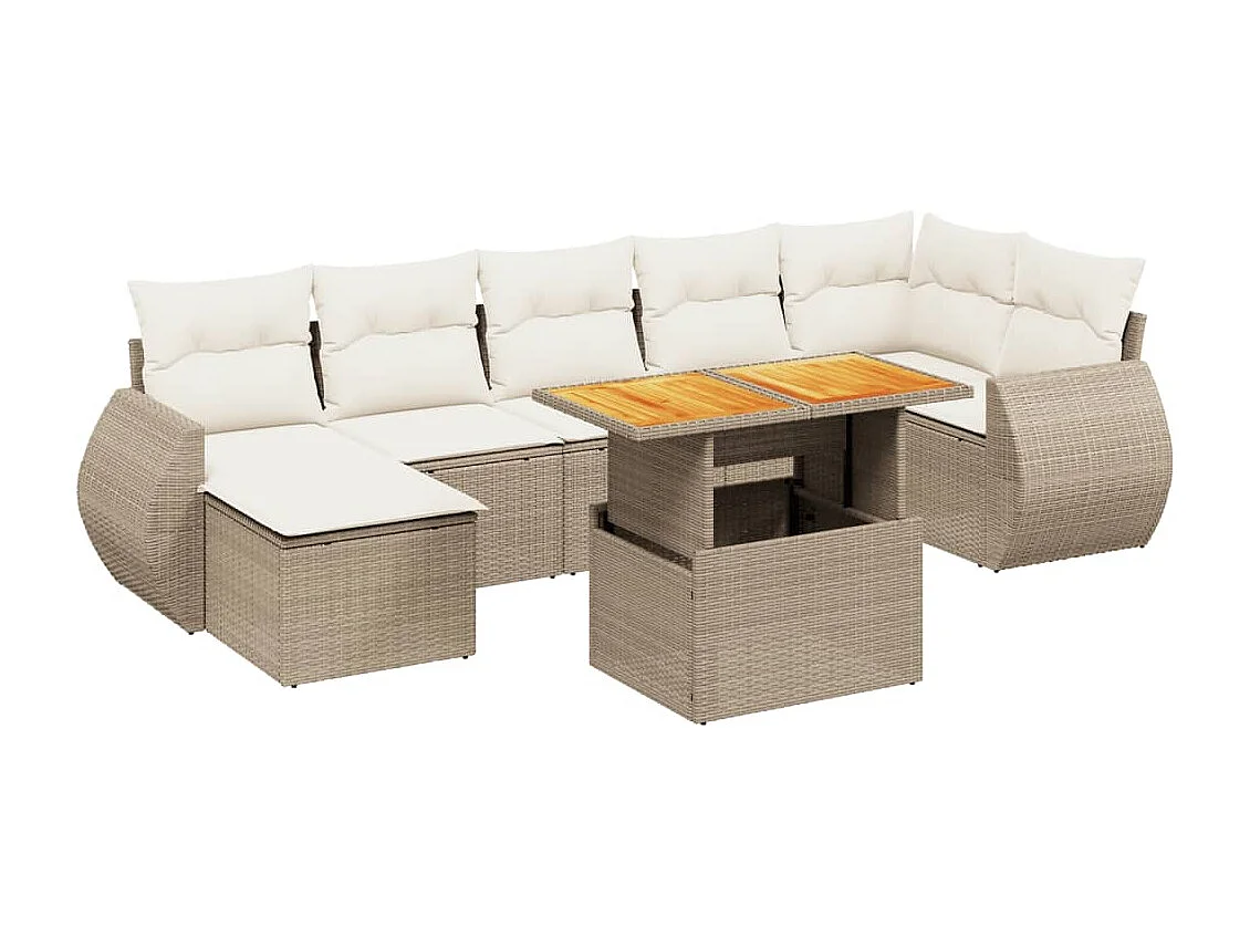 Salon de jardin avec coussins 8 pcs beige résine tressée