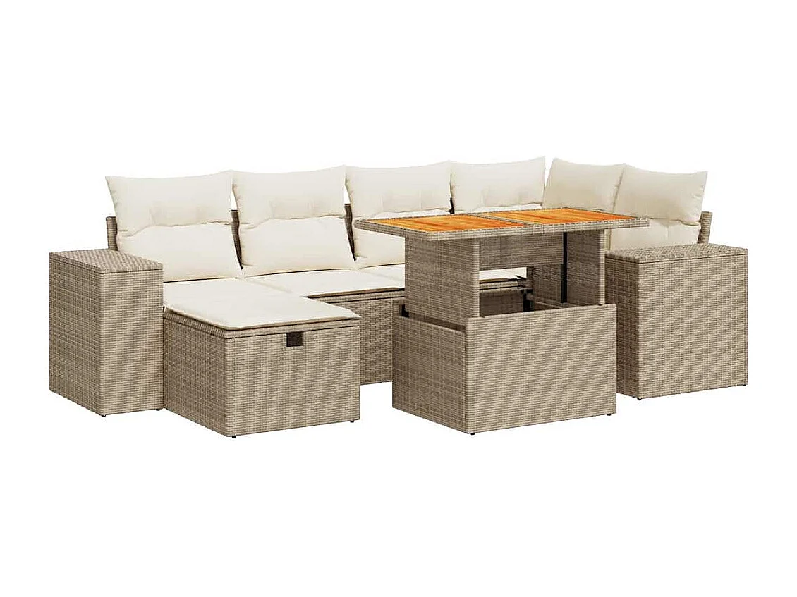 8-tlg. Garten-Sofagarnitur mit Kissen Beige Poly Rattan Akazie