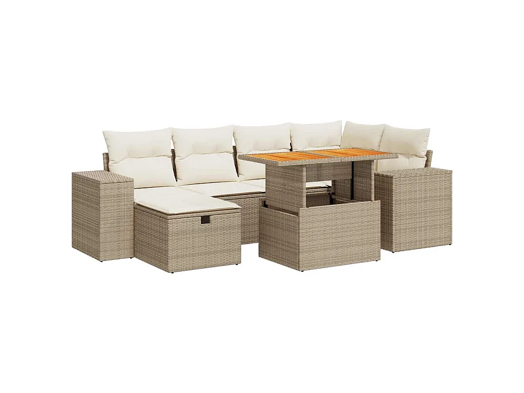 Set Divano da Giardino 8 pz con Cuscini Beige Polyrattan Acacia