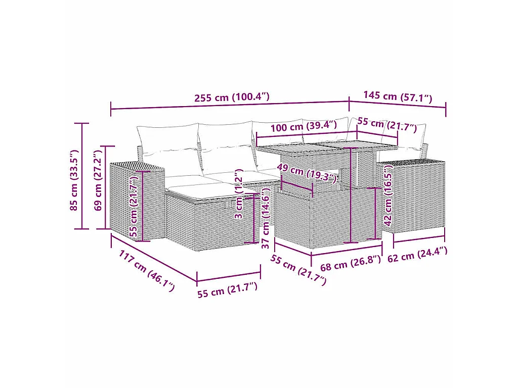 Set Divano da Giardino 8 pz con Cuscini Beige Polyrattan Acacia