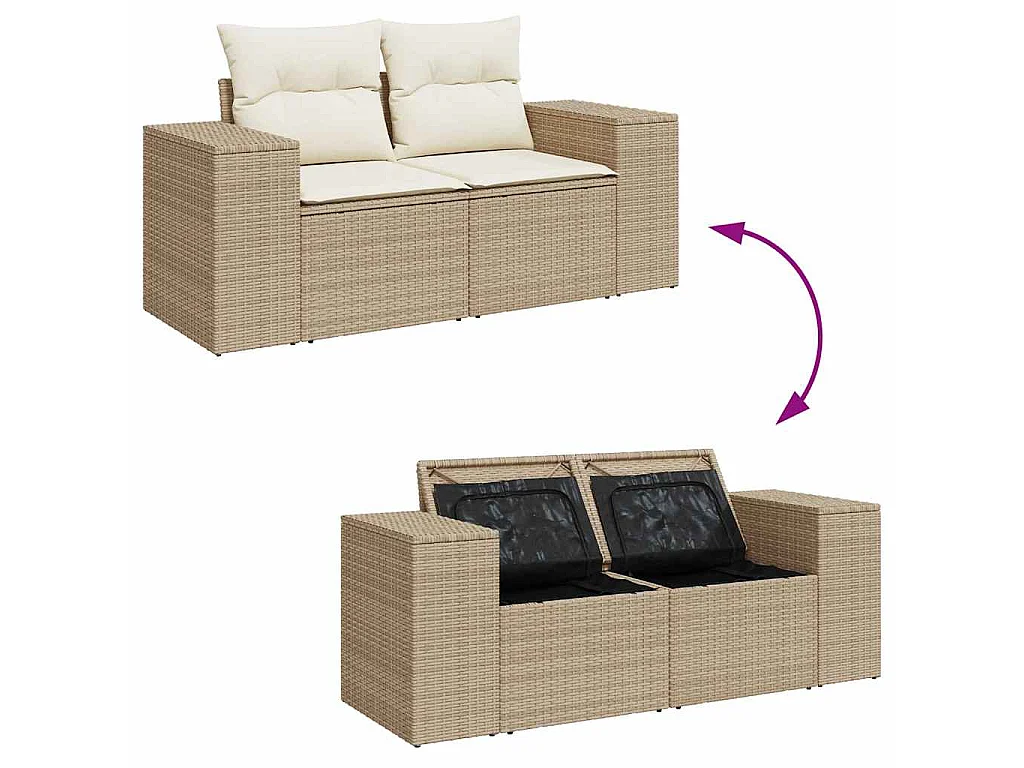 Set Divano da Giardino 8 pz con Cuscini Beige Polyrattan Acacia