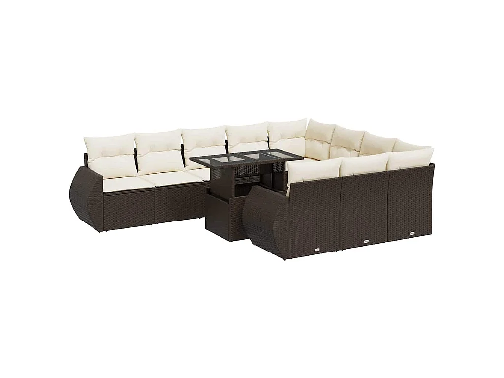 11-tlg. Garten-Sofagarnitur mit Kissen Braun Poly Rattan