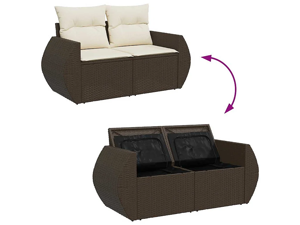 11-tlg. Garten-Sofagarnitur mit Kissen Braun Poly Rattan