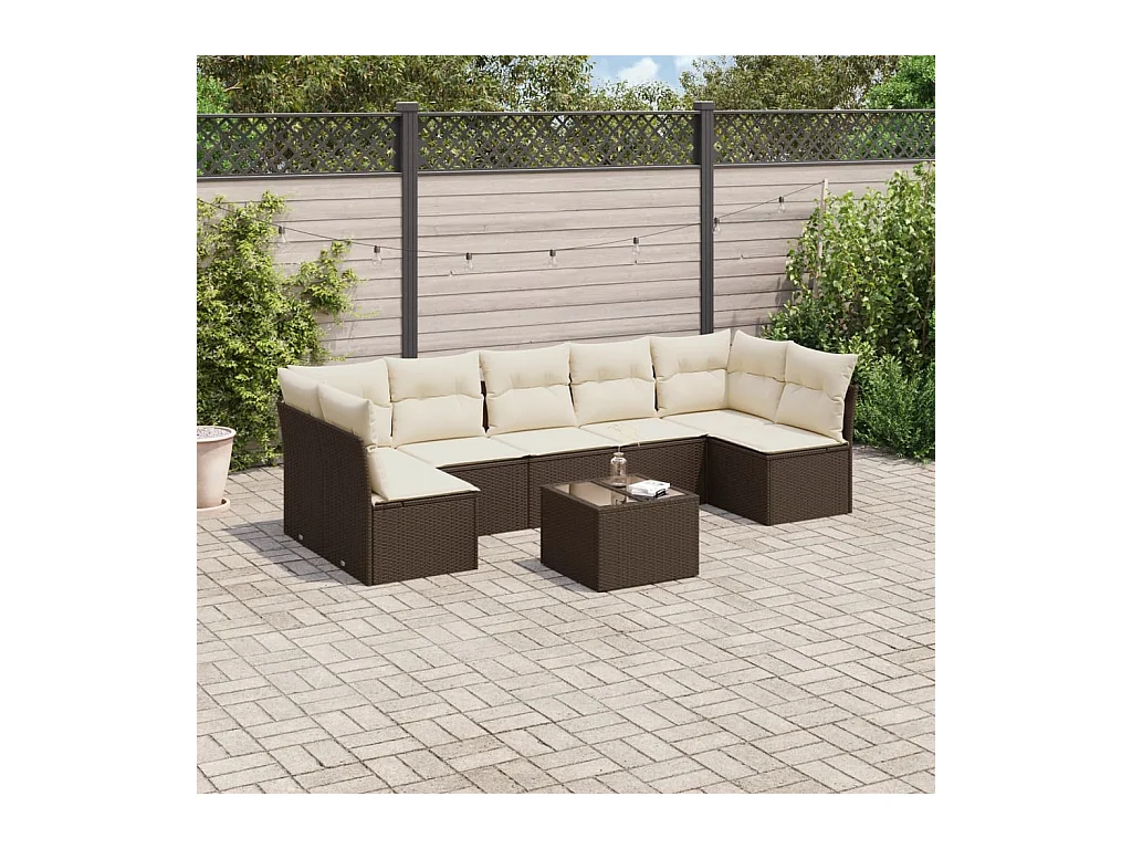 Set sofás de jardín 8 piezas y cojines ratán sintético marrón