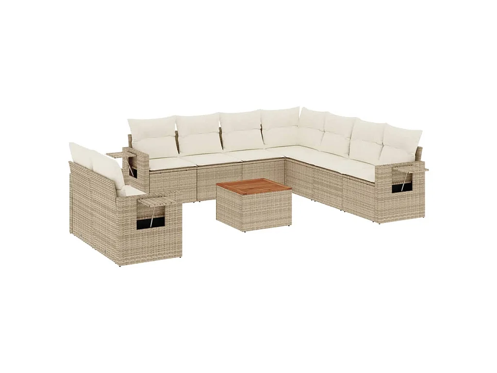 10-delige Loungeset met kussens poly rattan beige